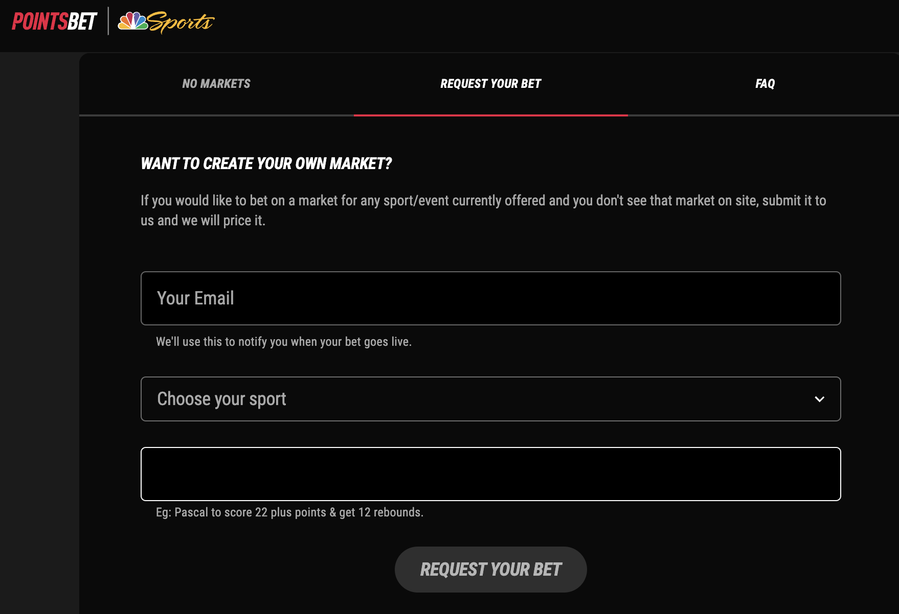 pointsbet request a bet