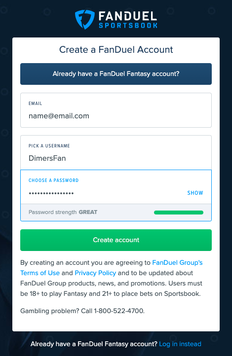Part of the FanDuel Sportsbook registration process.