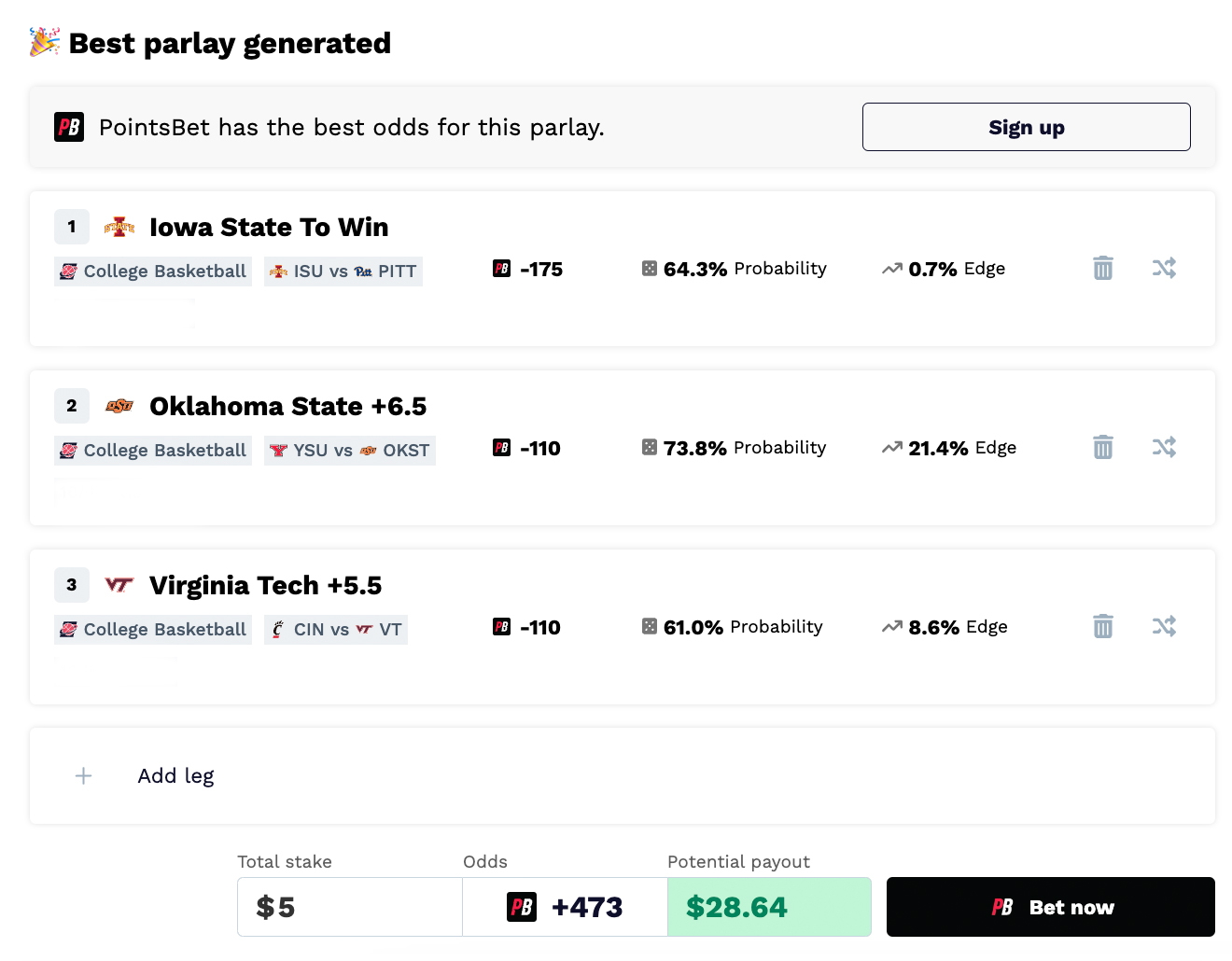 Free parlay picker tool for sports bettors with the best odds from the sportsbooks