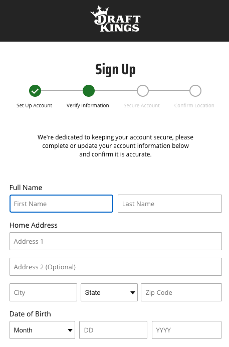 Part of the DraftKings Sportsbook registration process.