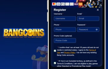 Bang Coins Sign Up Screen